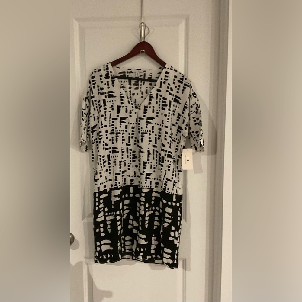 Halston Heritage Black and White Midi Dress